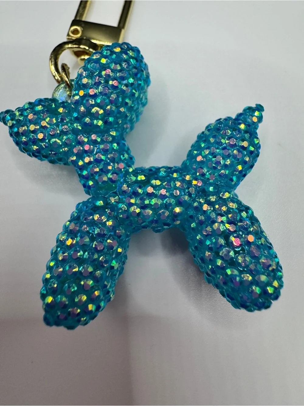 Hand Blinged Aqua Balloon Dog Bag Charm Keychain Resin Rhibestones